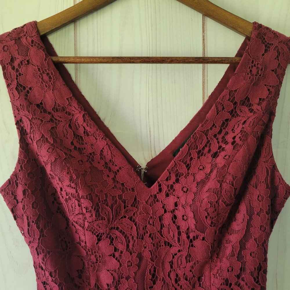 Lulu’s Classic/Elegant Mini Bodycon Dress, M, Lined, Sleeveless, Lace, Burgundy - Picture 2 of 8